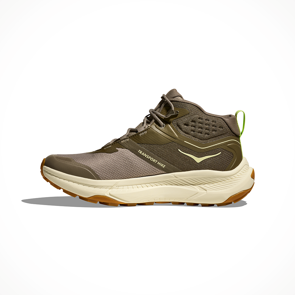 Product image: Hoka Transport Hike GTX Light Roast eggshell Mens 2026, shown from the left side profile.