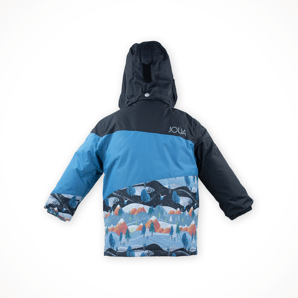 Product image: Joua Ulula Jacket Forest Print Black Kids 2024, shown from the back.