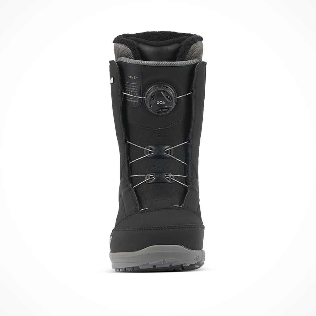 Product image: K2 Haven Black Womens Snowboard Boots 2024, shown from the front.