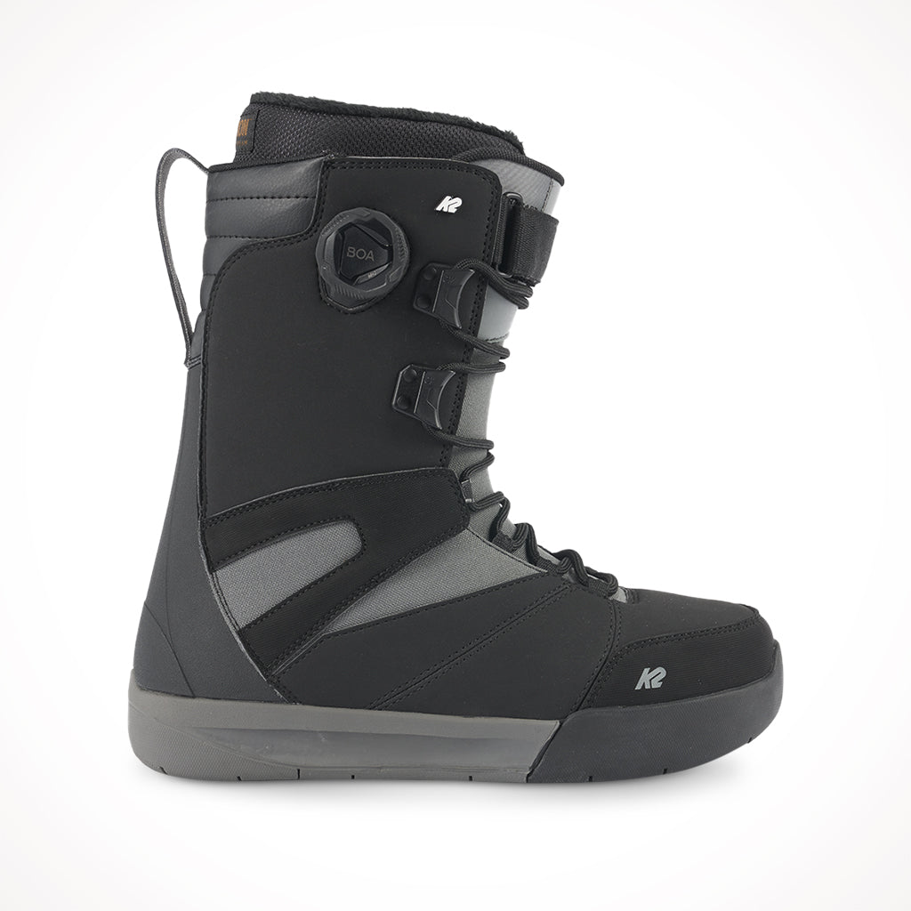 Product image: K2 Overdraft Black Mens Snowboard Boots 2024, side profile view.