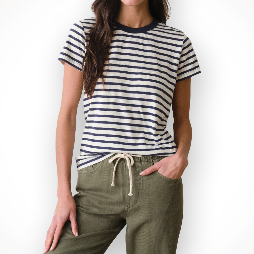 Product image: Marine Layer Tried True Crew Tee Navy W Hite S Tripe Womens 2026, shown in primary marketing view.