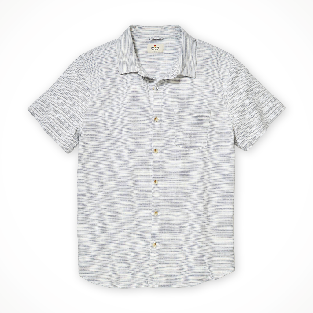 Product image: Marine Layer Classic Stretch Selvage Shirt B Lue Mini S Tripe Mens 2026, shown in primary marketing view.