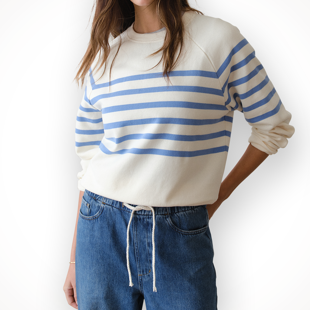 Product image: Marine Layer Cloud 9 F Leece Crewneck antique W Hite Blue Stripe Womens 2026, shown in primary marketing view.