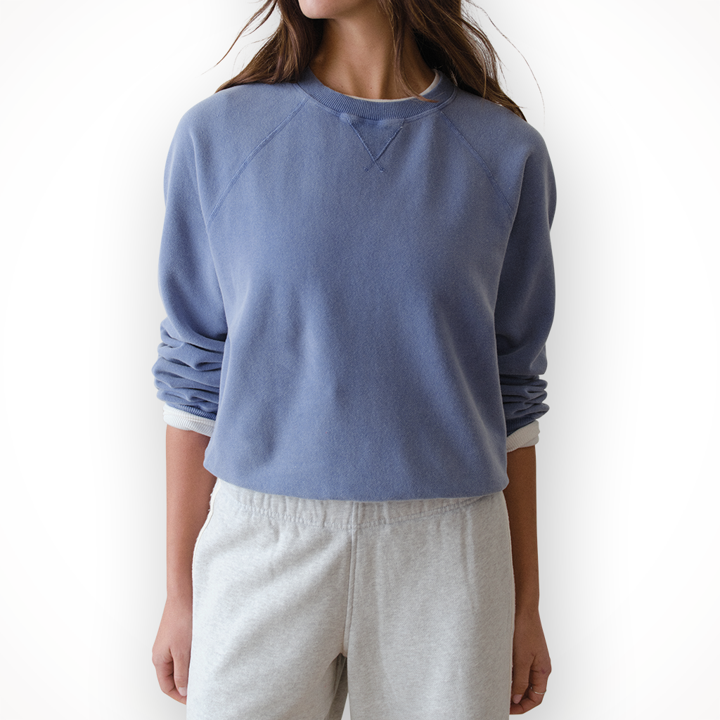 Product image: Marine Layer Cloud 9 Fleece Reversible Crewneck Faded Denim Womens 2026, shown in primary marketing view.