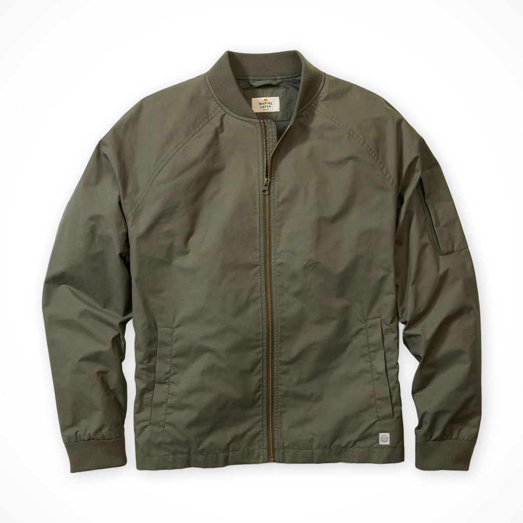 Product image: Marine Layer Glenn Wax Canvas Bomber Olive Mens 2025, shown in primary marketing view.