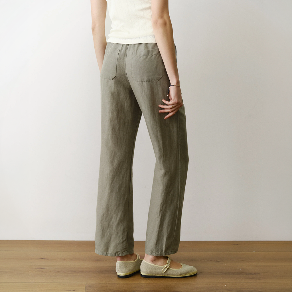 Product image: Marine Layer Linen Drawstring Pant sea Spray Womens 2026, shown from the back.