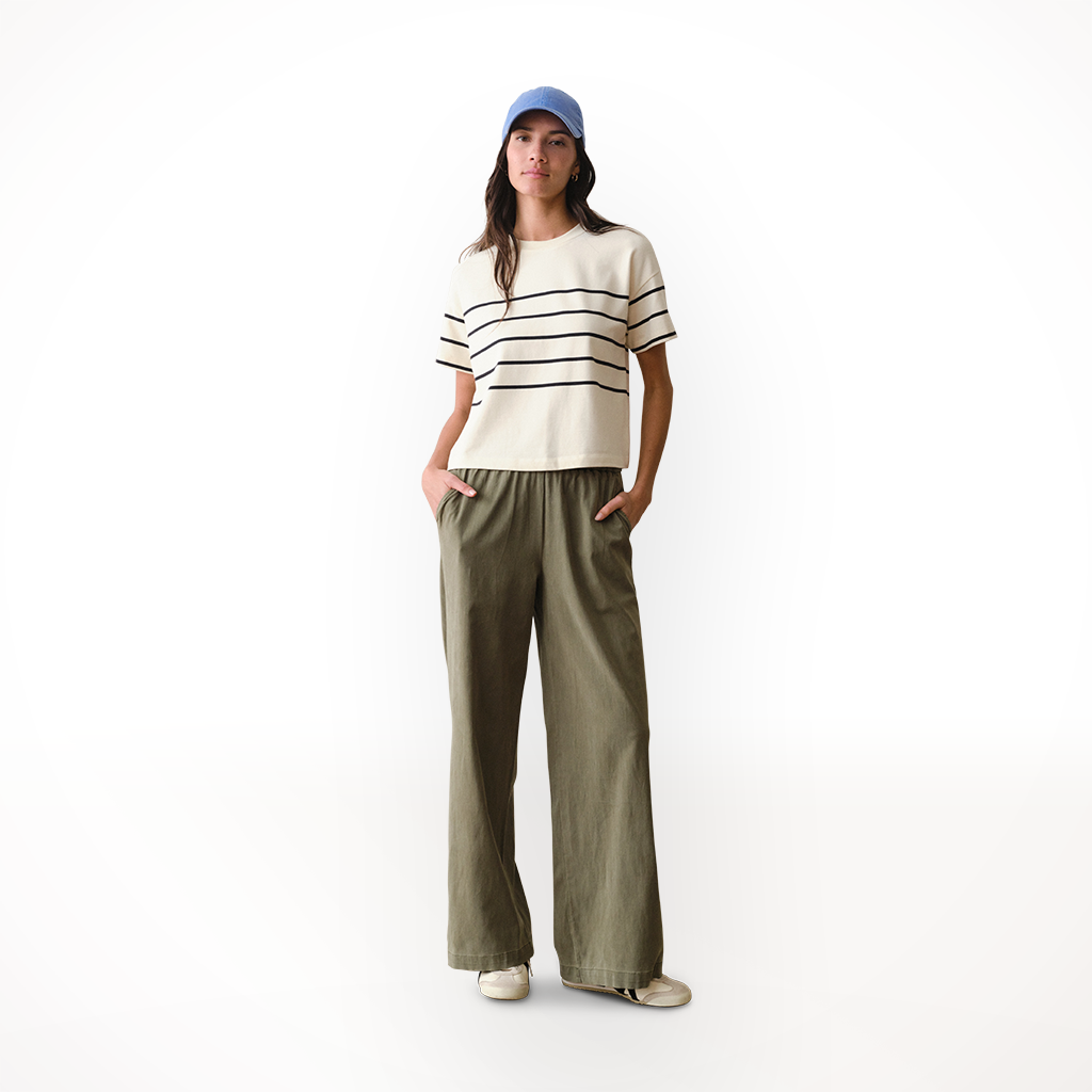 Product image: Marine Layer Luxe Sueded Crew Tee Black W Hite S Tripe Womens 2026 Alt1.