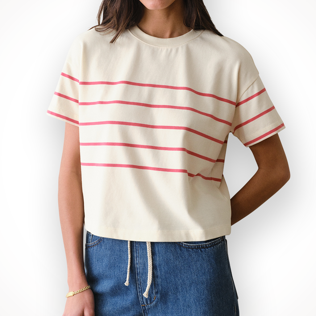 Product image: Marine Layer Luxe Sueded Crew Tee Red W Hite S Tripe Womens 2026, shown in primary marketing view.