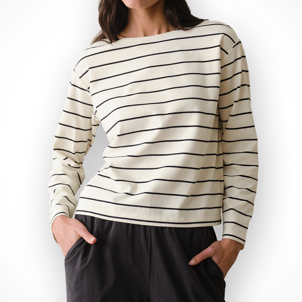 Product image: Marine Layer Luxe Sueded Mariner Tee Black S Tripe Womens 2026, shown in primary marketing view.
