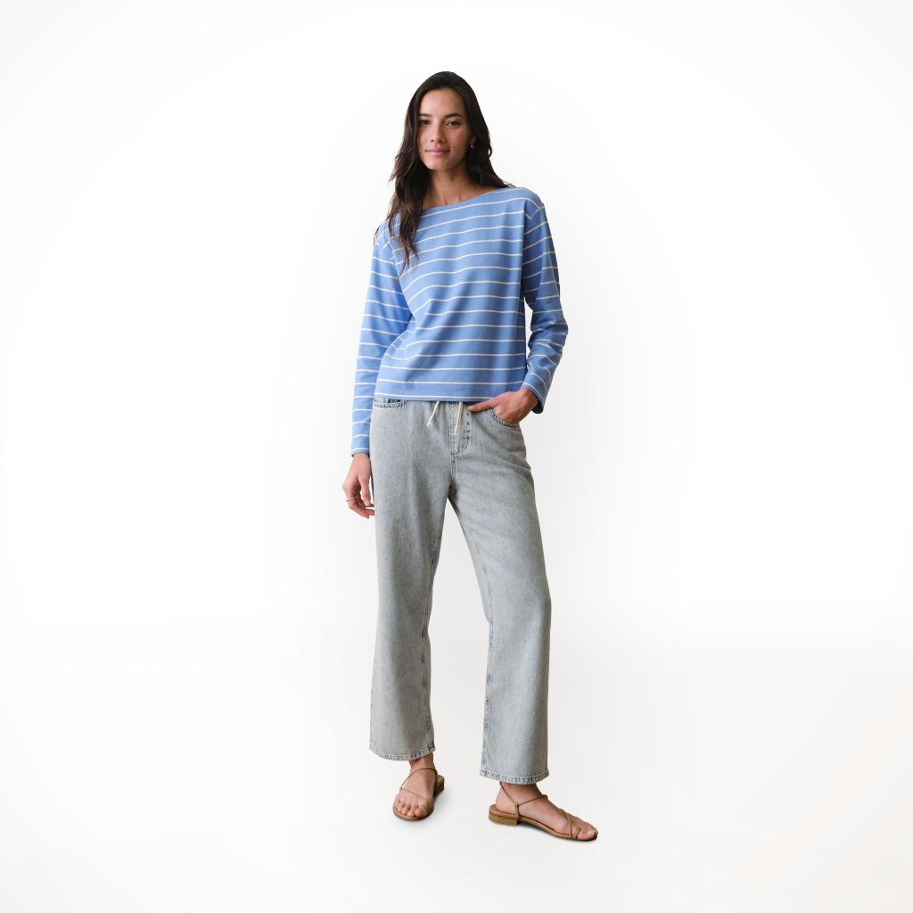 Product image: Marine Layer Luxe Sueded Mariner Tee Cobalt S Tripe Womens 2026 alt1.