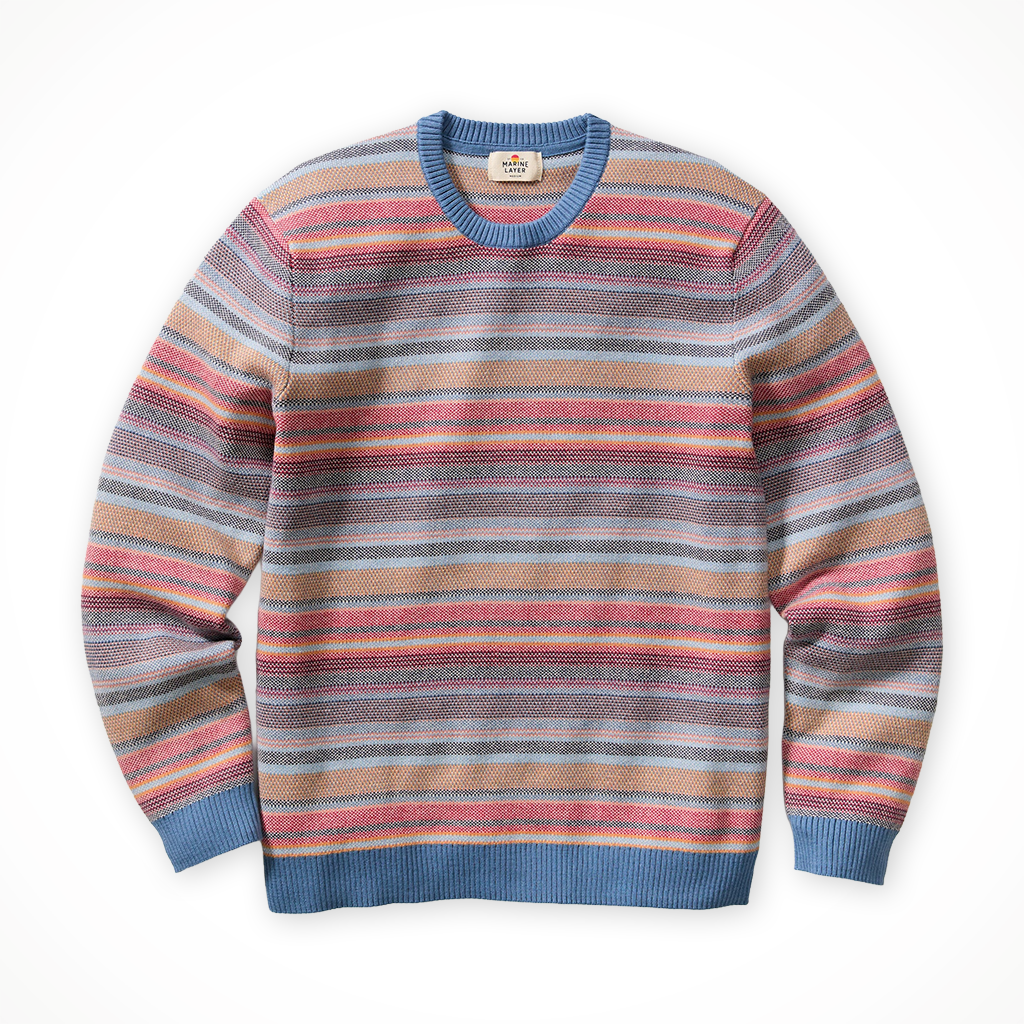 Product image: Marine Layer Reed Jacquard Sweater multi Baja Stripe mens 2026, shown in primary marketing view.