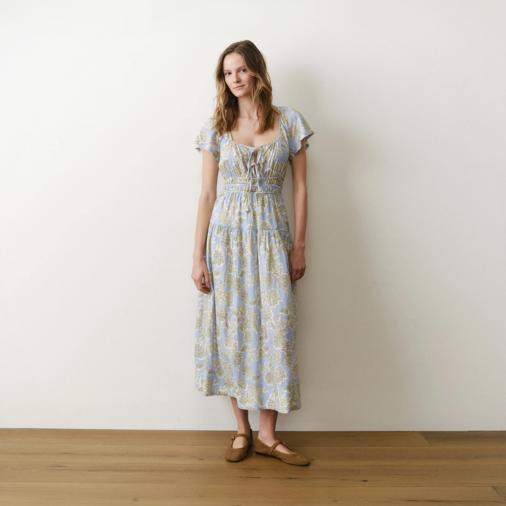 Product image: Marine Layer Skye Midi Dress Blue F Loral womens 2026, shown in primary marketing view.