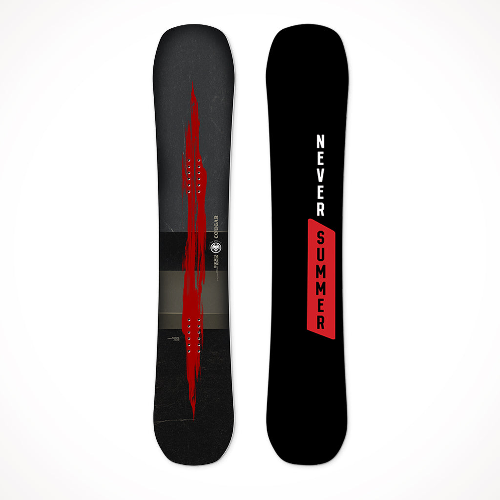 Product image: Never Summer Cougar Mens Snowboard 2024, shown from the front.