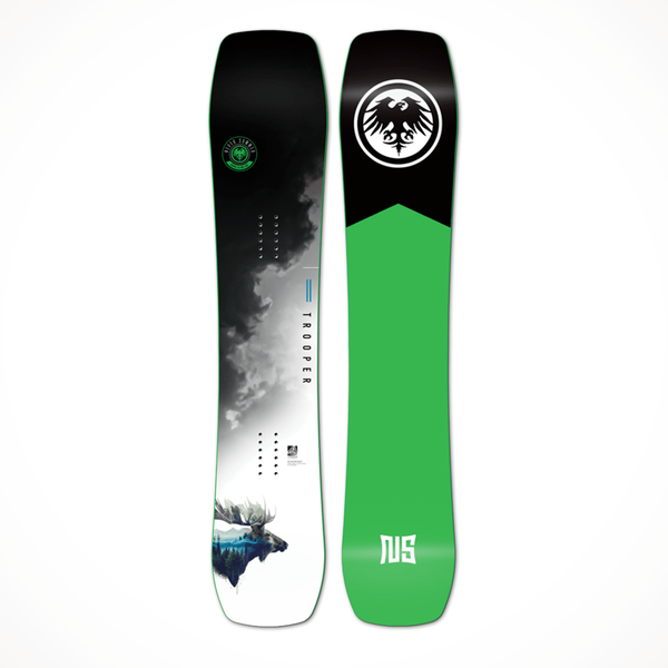 2015 black and green ride snowboard Burton Process Flying V 2014 but can still rail turns on the hardpack. Never Summer Trooper Snowboard 2026