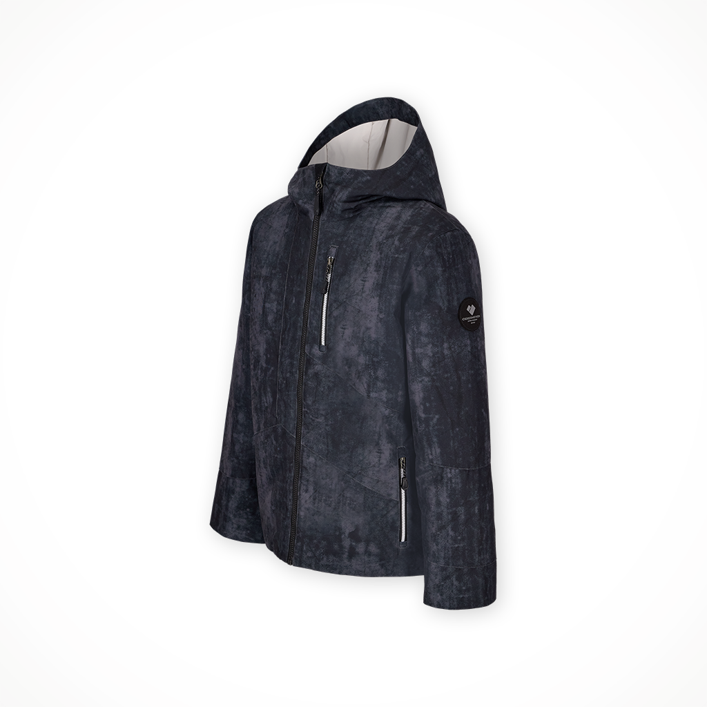 Product image: Obermeyer Gage Jacket Steel Frost Kids 2025, shown from a three-quarter angled view.