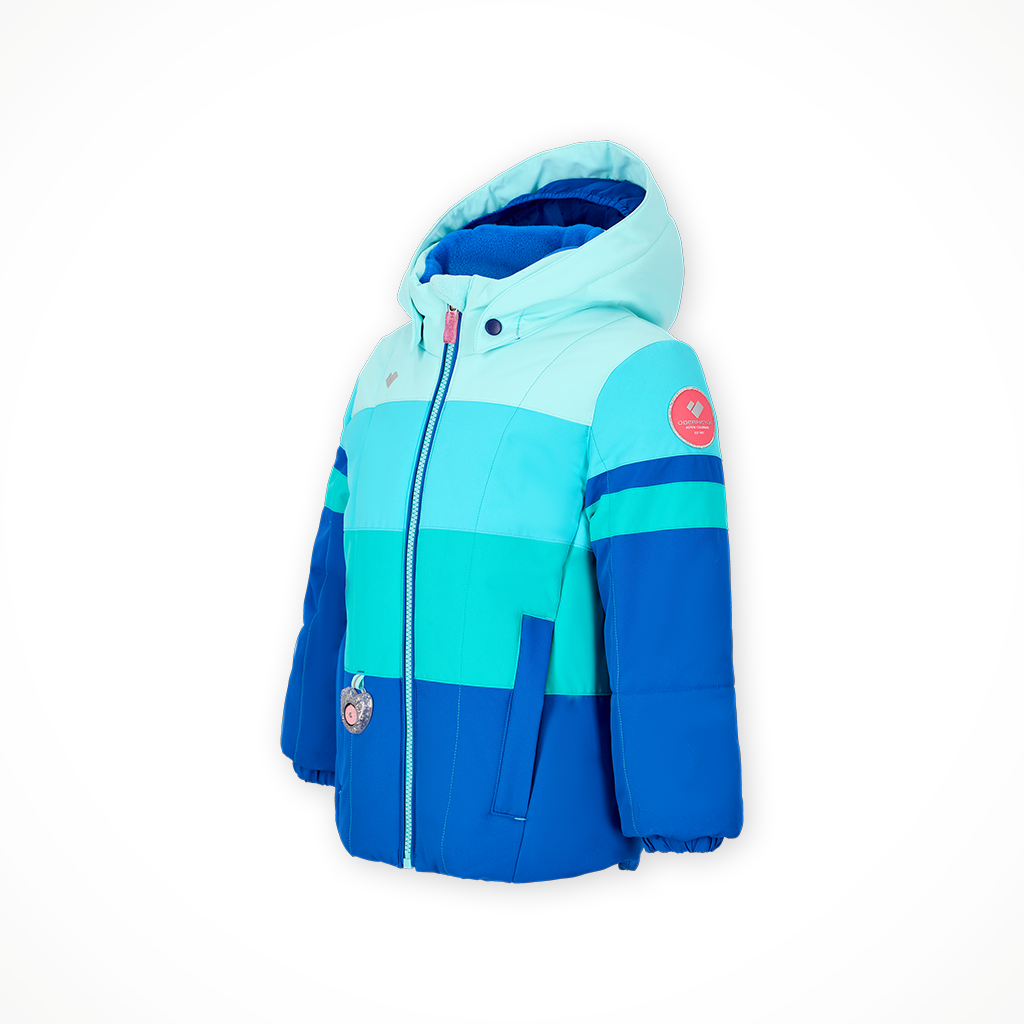 Product image: Obermeyer Kaizen Jacket Ski Blue Kids 2025, shown from a three-quarter angled view.