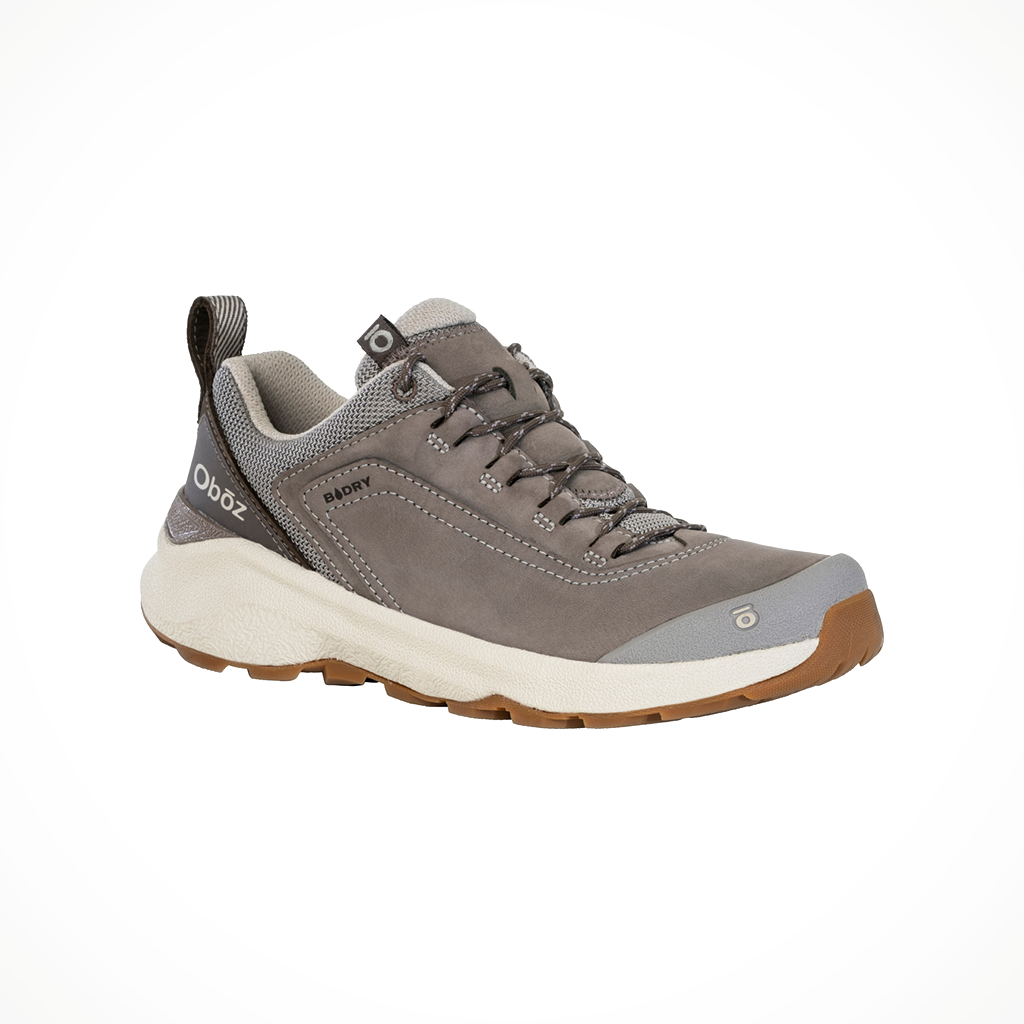Product image: Oboz Cottonwood Low WP drizzle womens 2025, shown from a three-quarter angled view.