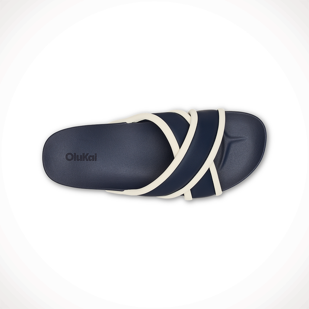 Product image: Olukai Ani Mood Indigo White Sand Womens 2025, shown from above.