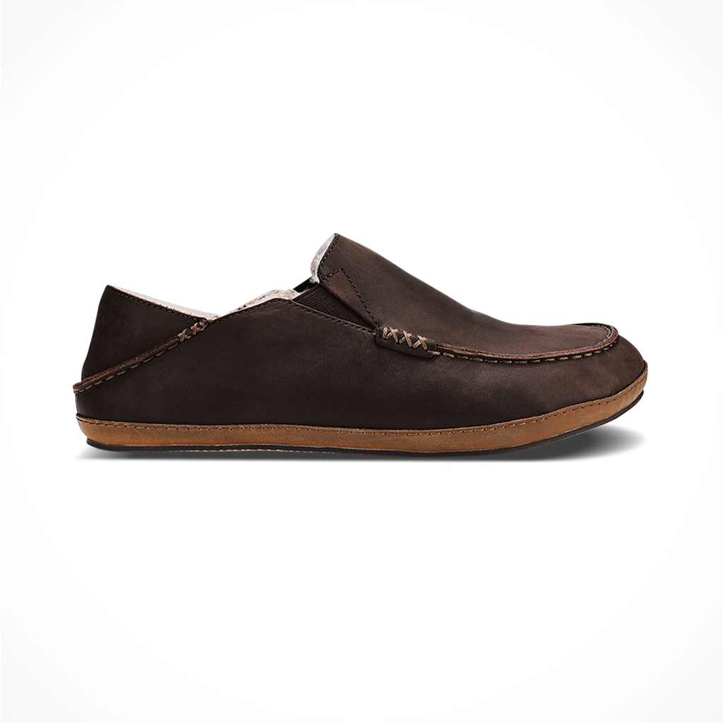 Product image: Olukai Mens Moloa Slipper Dark Wood, shown in primary marketing view.