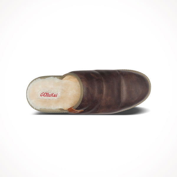 OluKai Mua \'Ili Mule Slippers Men\'s 11 Dark Wood Brown Leather Slip On Shoes Mua  main image 4