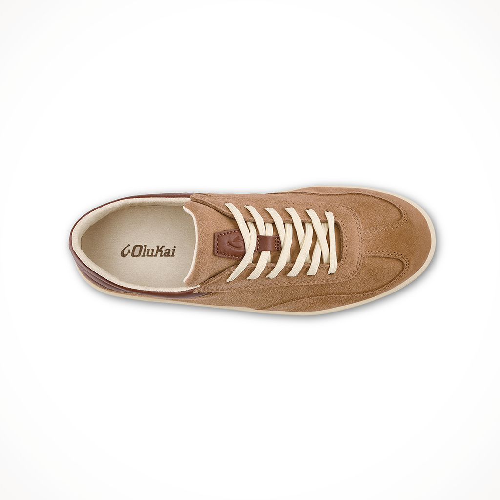 Product image: Olukai Punini Suede Tan Toffee Mens 2024, shown from above.