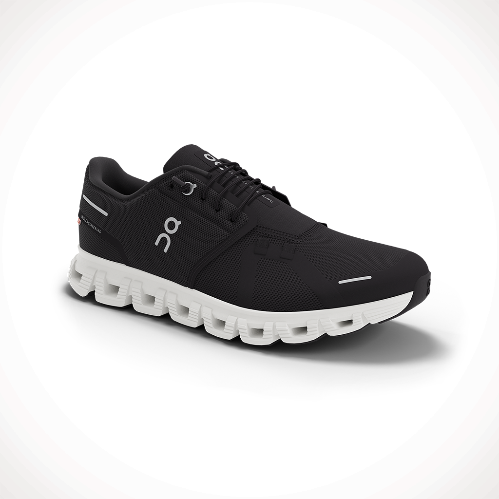 Product image: On Cloud 6 Black White Womens 2025, shown from a three-quarter angled view.