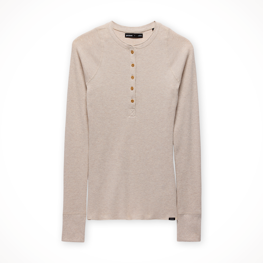 Product image: Prana Touchstone Henley Oatmeal Heather womens 2025, shown in primary marketing view.