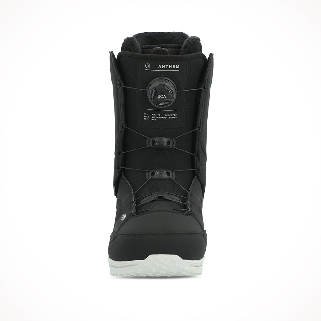 Product image: Ride Anthem Mens Black Snowboard Boots 2024, shown from the front.