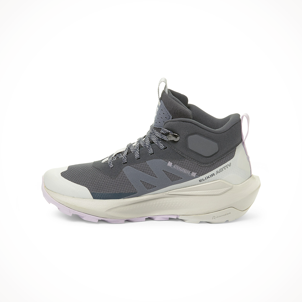 Product image: Salomon Elixir Activ Mid GTX India Ink Glaceir Grey Wo Mens 2024, shown from the left side profile.