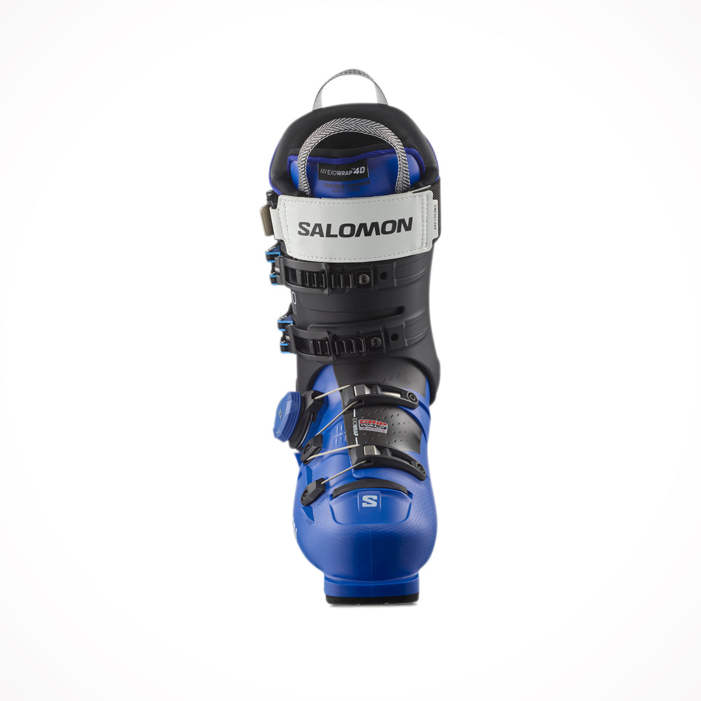 Product image: Salomon S Pro Supra BOA 130 GW Race Blue Black White Ski Boots 2024, shown from the front.