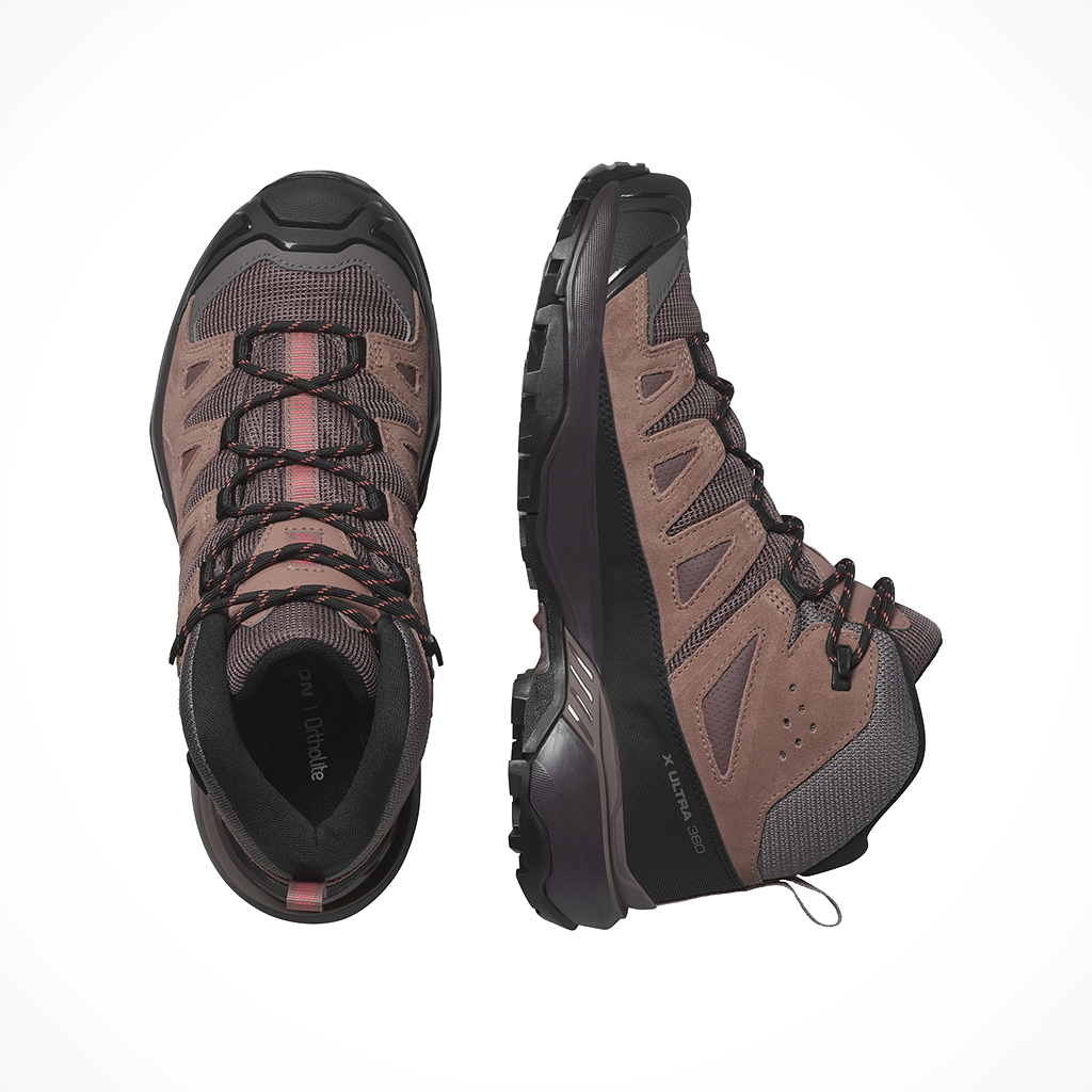 Product image: Salomon ULTRA 360 LTR MID GTX Peppercorn womens 2025, shown as a pair.