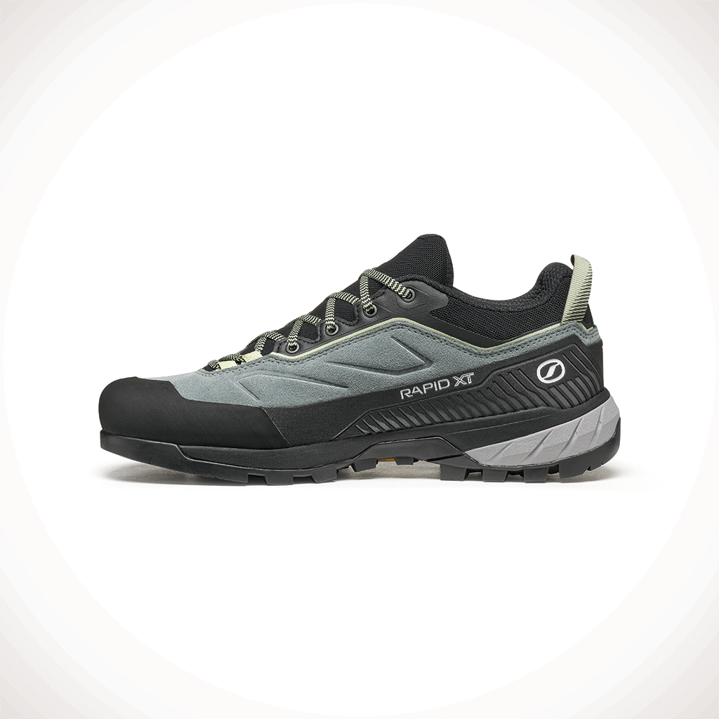 Product image: Scarpa Rapid XT Conifer Sunny Lime Womens 2025, shown from the left side profile.