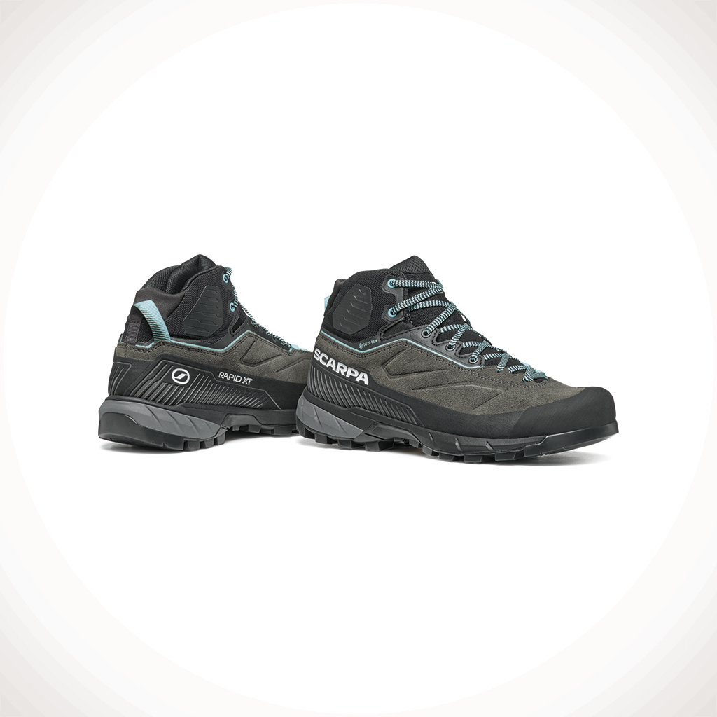 Product image: Scarpa Rapid XT Mid GTX Shark Aqua Mens 2025, shown as a pair.