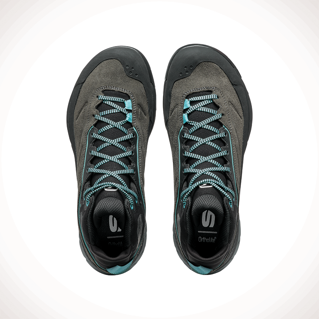 Product image: Scarpa Rapid XT Mid GTX Shark Aqua Mens 2025, shown from above.