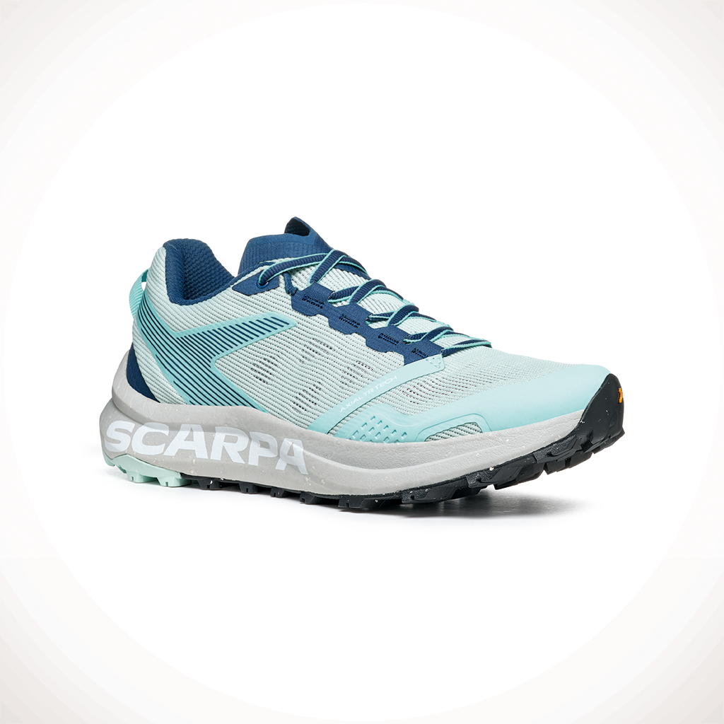 Product image: Scarpa Spin PLANET Aqua Blue Womens 2025, shown from a three-quarter angled view.