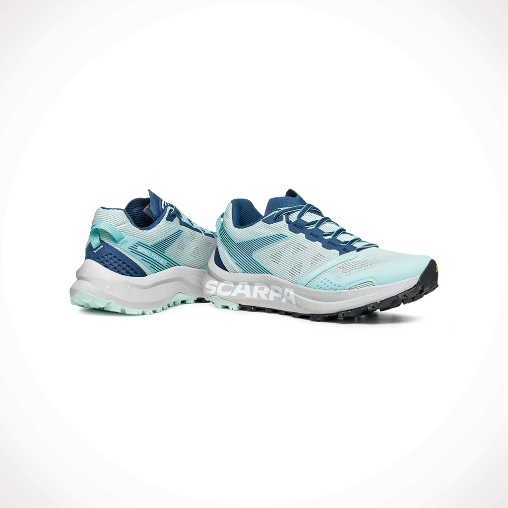 Product image: Scarpa Spin PLANET Aqua Blue Womens 2025, shown as a pair.