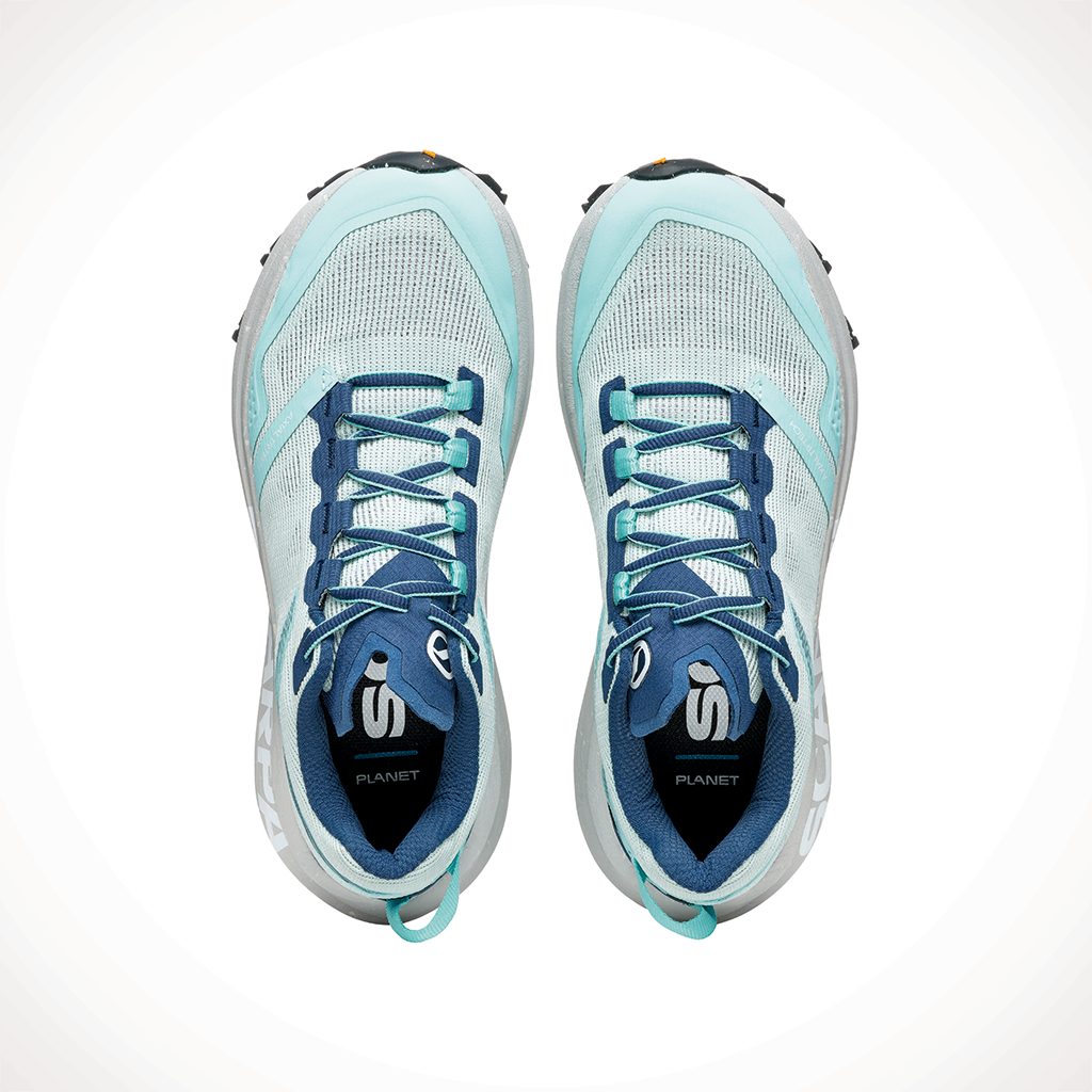 Product image: Scarpa Spin PLANET Aqua Blue Womens 2025, shown from above.