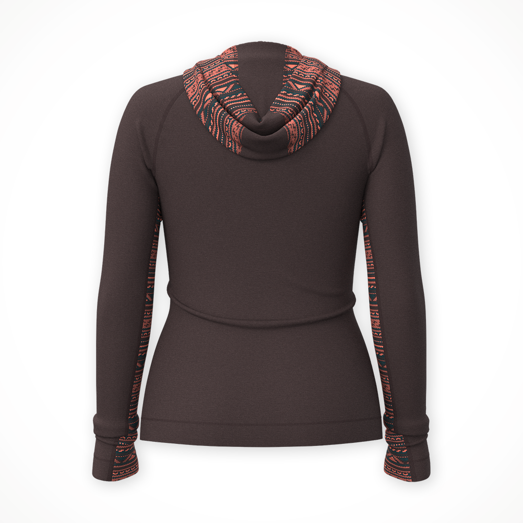 Product image: Smartwool Clsic Thrm Mer zip hood coral Rf 25, shown from the back.