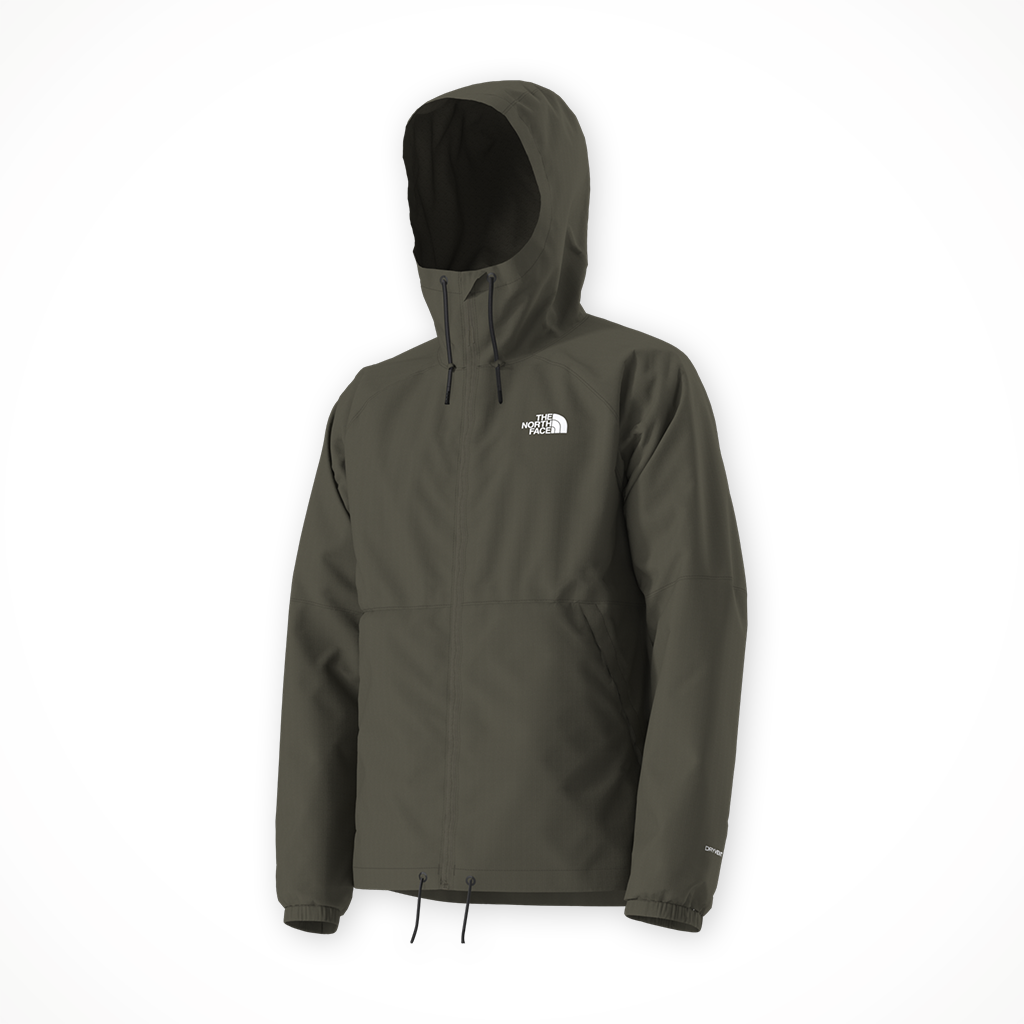Product image: TNF Antora Rain Hoodie New Taupe Green Mens 25, shown from a three-quarter angled view.