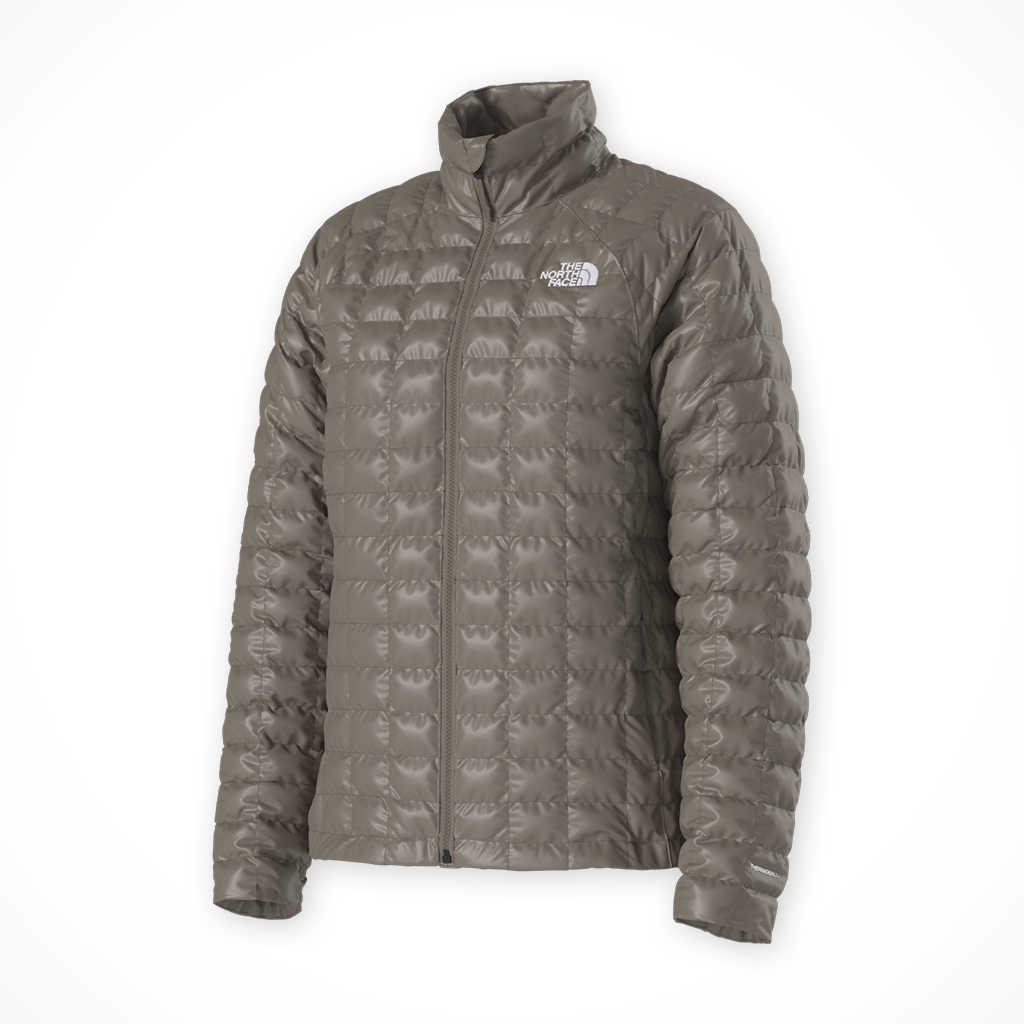 Product image: TNF Thermo Ball Jacket Mocha Brown Womens 2025, shown from a three-quarter angled view.