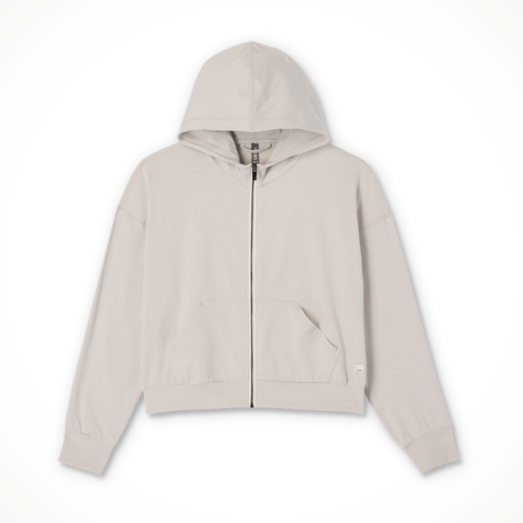 Product image: Vuori Halo Modern Full zip Hoodie Ecru H Eather Womens 2026, shown in primary marketing view.