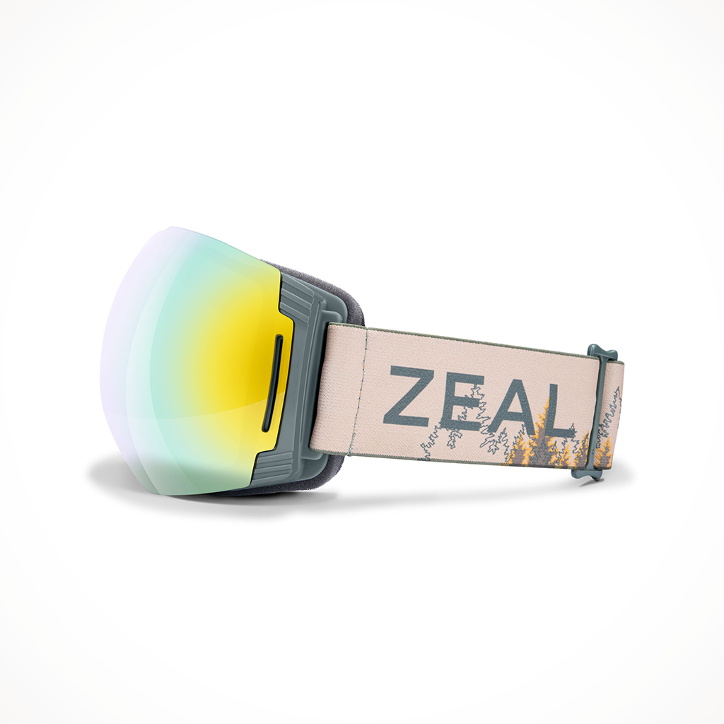 Product image: Zeal Cloudfall XL Glades Alchemy Sky Blue Mirror Goggle 2025, shown from the left side profile.