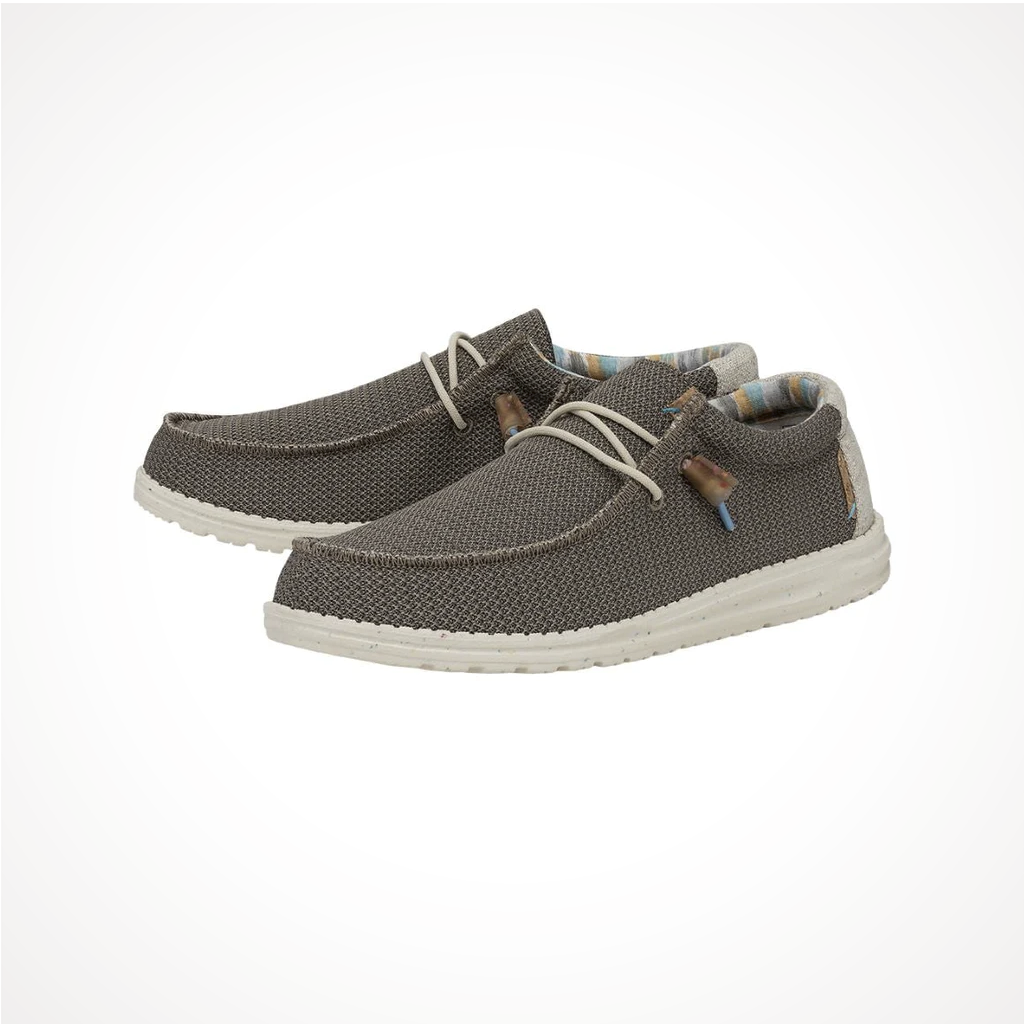 Product image: ootwear Hey Dude Mens Wally Stretch Walnut, shown from a three-quarter angled view.