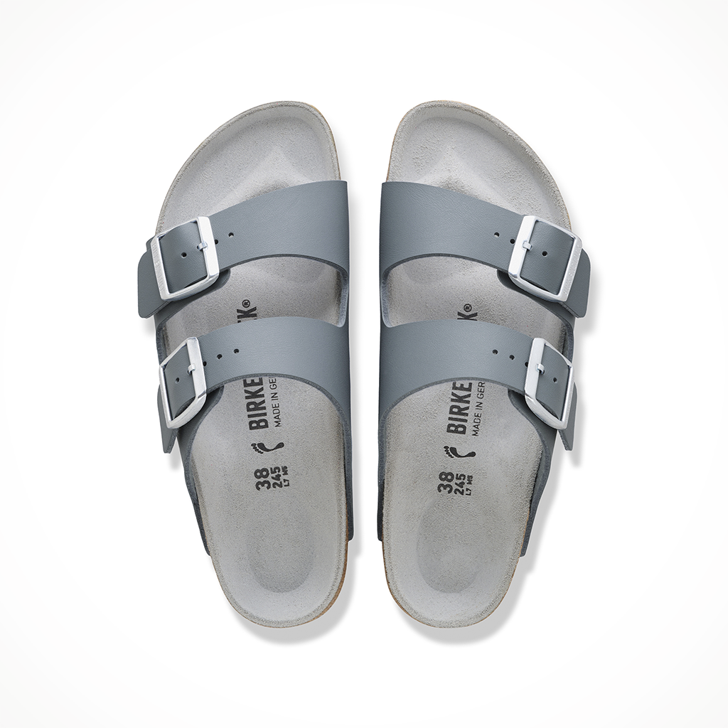 Product image: Birkenstock Arizona BF Triples Basalt Gray Womens 2026, shown from above.