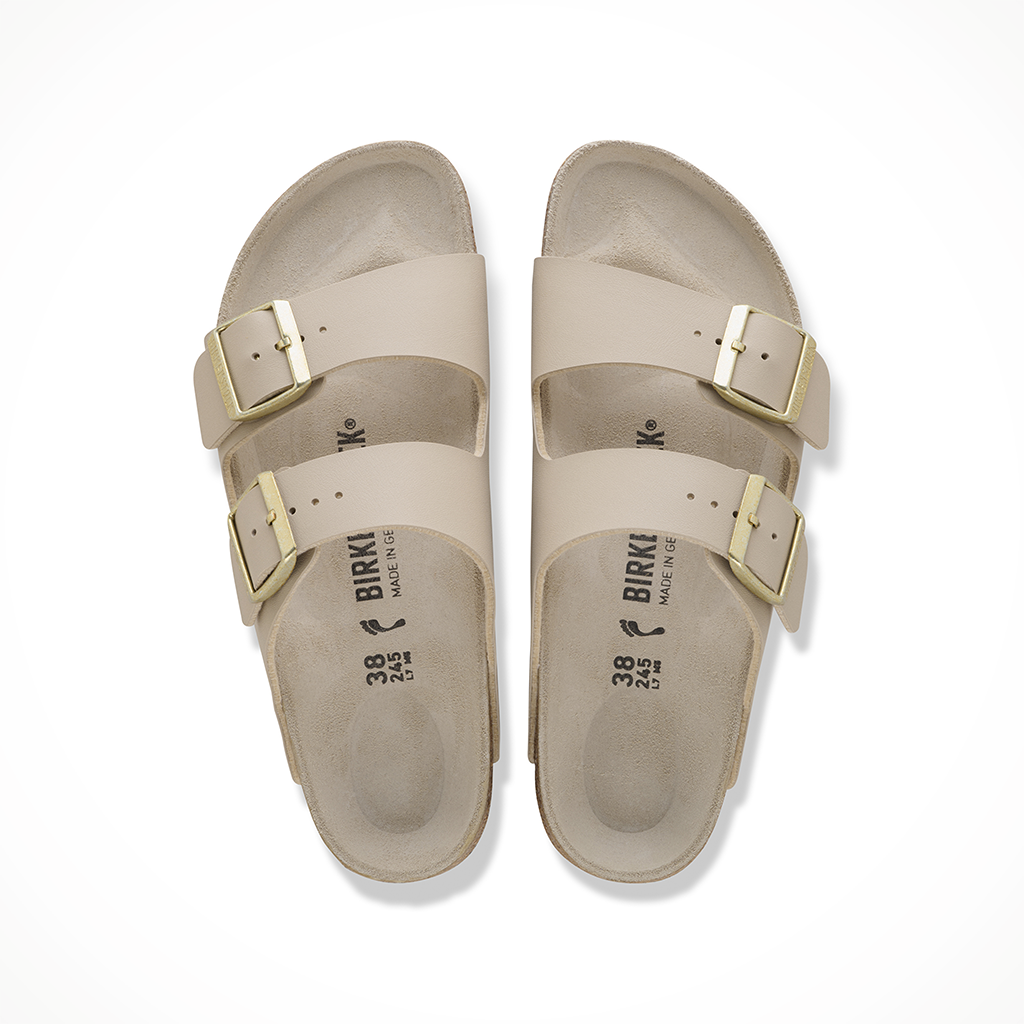 Product image: Birkenstock Arizona BF Triples Sandcastle Oyster Womens 2026, shown from above.