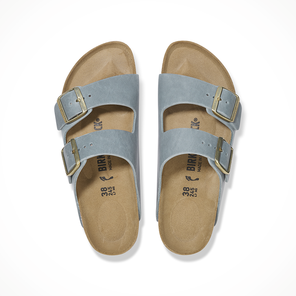 Product image: Birkenstock Arizona Oiled L Eather Basalt Grey Womens 2026, shown from above.