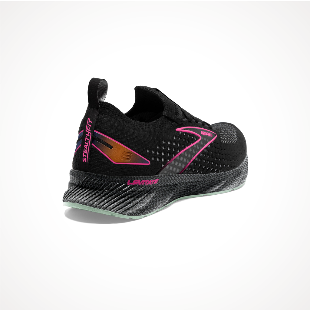 Footwear Brooks Womens Levitate StealthFit 6 Black Pink Iso Rear