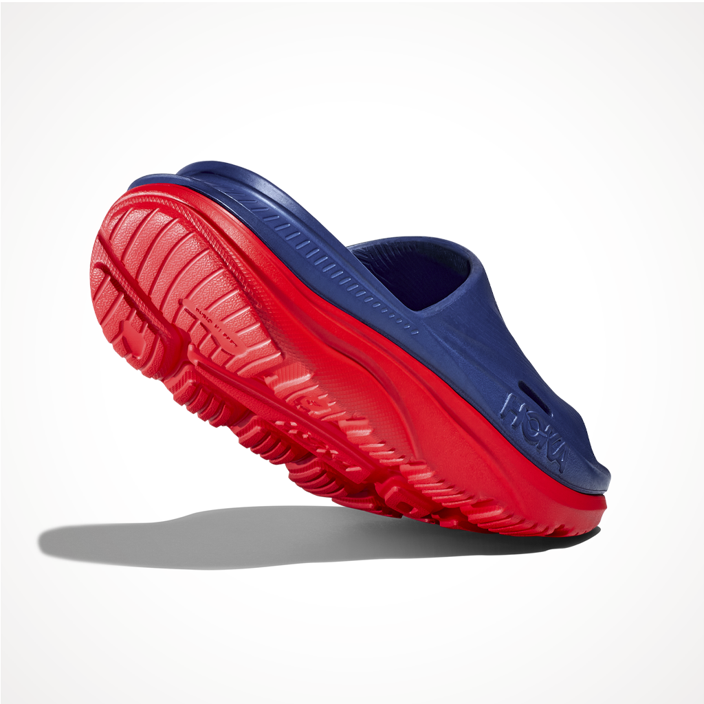 Footwear Hoka Ora Recovery Slide 3 Bellwether Blue Red Alert Step