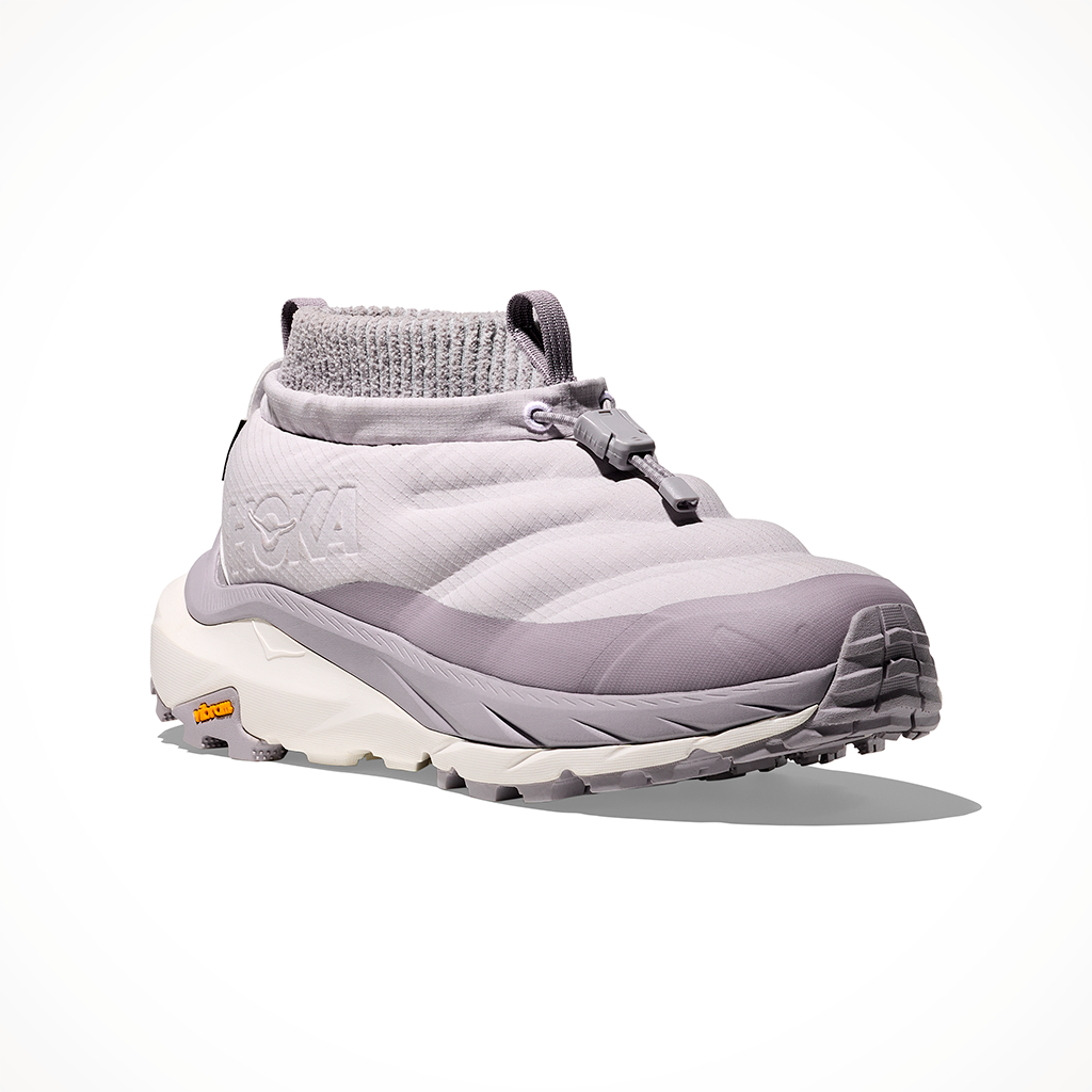 Product image: Hoka Kaha 2 Frost Moc GTX Ash Grey Foggy Grey Wo Mens 2025, shown from a three-quarter angled view.