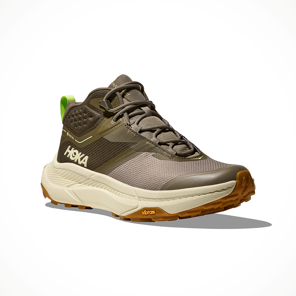 Product image: Hoka Transport Hike GTX Light Roast eggshell Mens 2026, shown from a three-quarter angled view.
